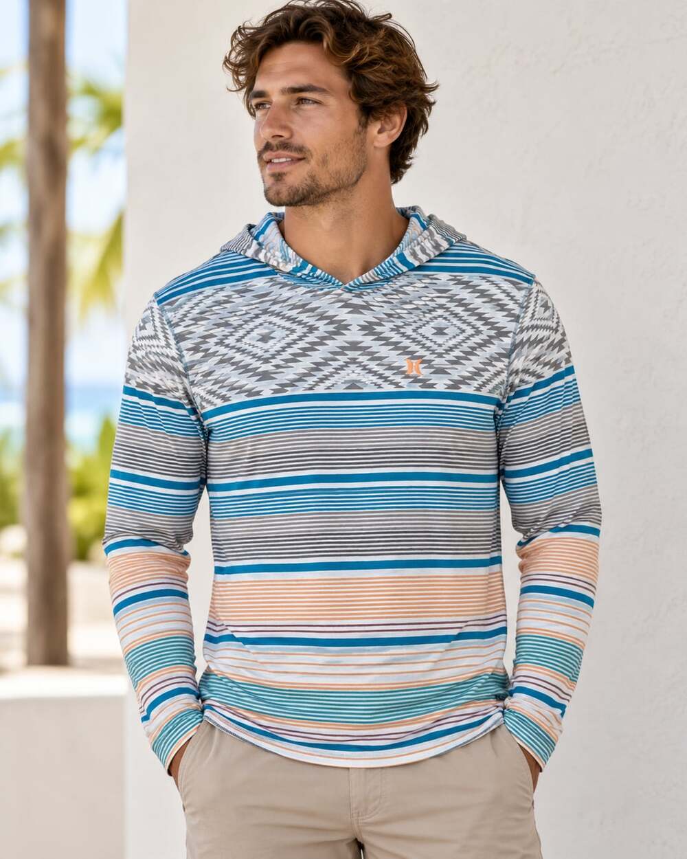 Hurley Navigator Hoodie Size L Striped Aztec